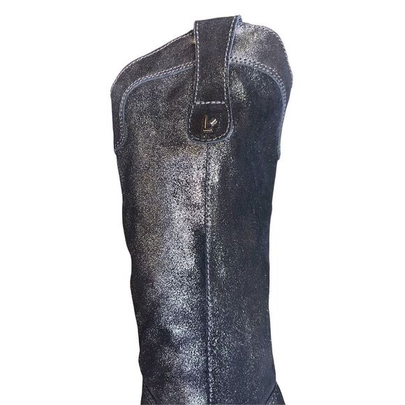 Larroude Louise Graphite Metallic Oil Shiny Cowboy Boot NWOB Size 10 - Picture 7 of 10